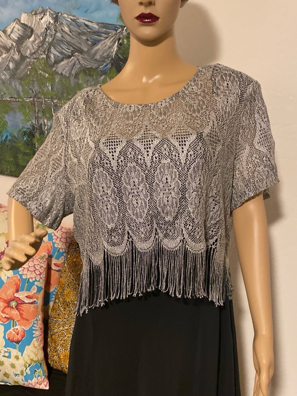 Silver Crochet Fringe Crop Top - Women